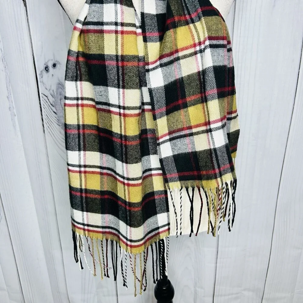 100% Cashmere Scarf Camel Tan Tartan Plaid Made in Scotland 70